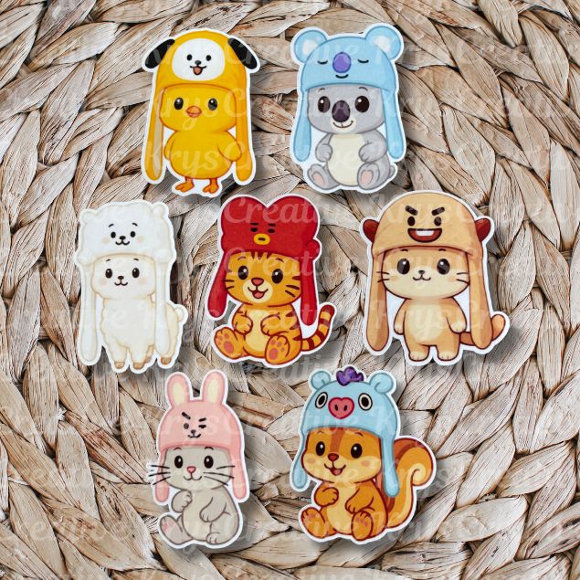 Bangtan Animal Plush Hat Stickers