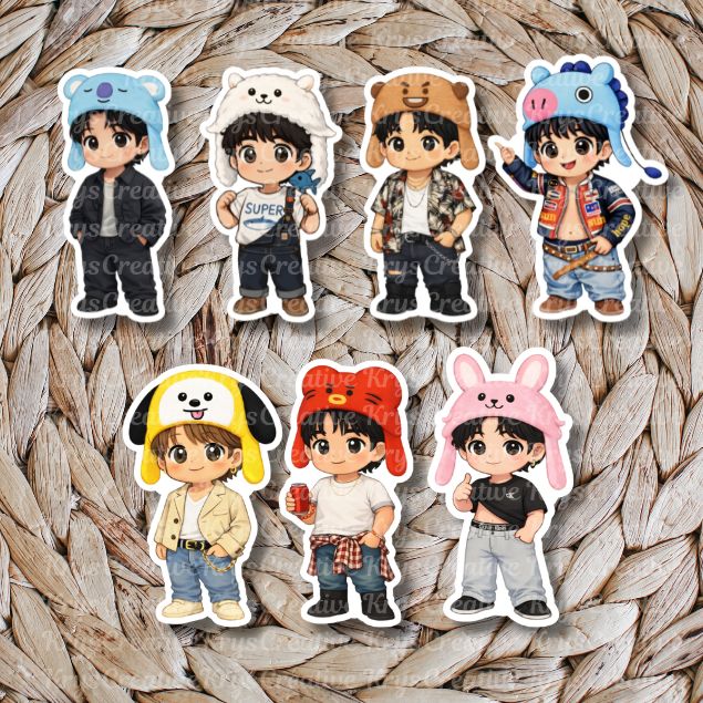 Bangtan Plush Hat Stickers (3in)